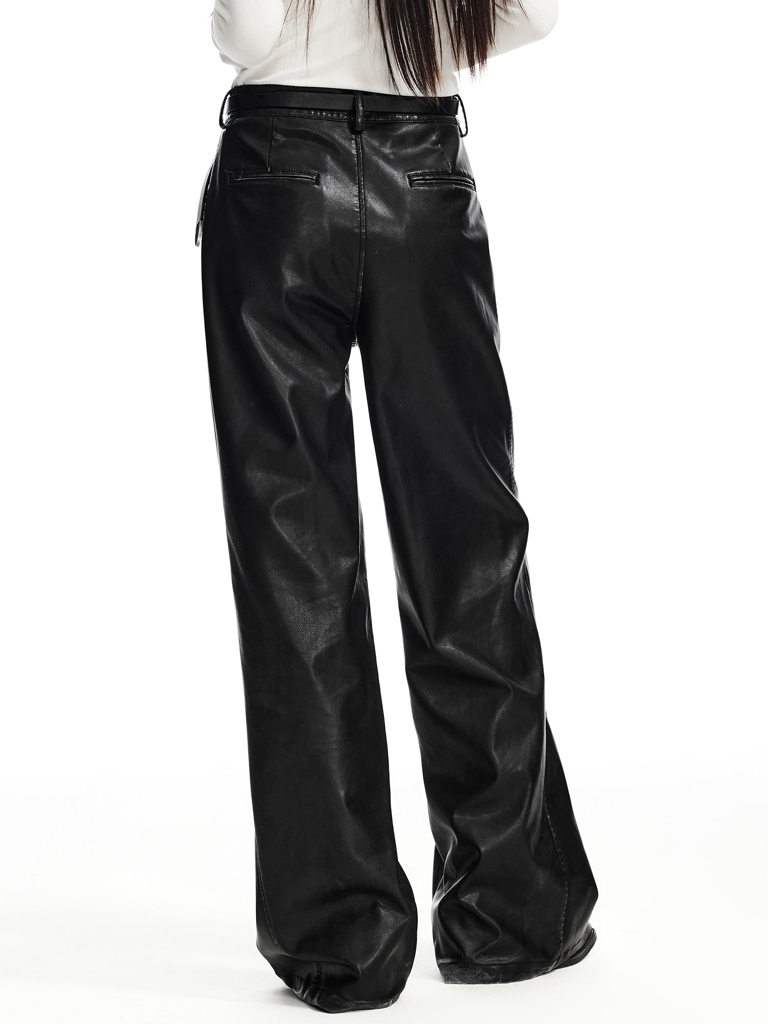 BLACK WASHED LEATHER PANTS