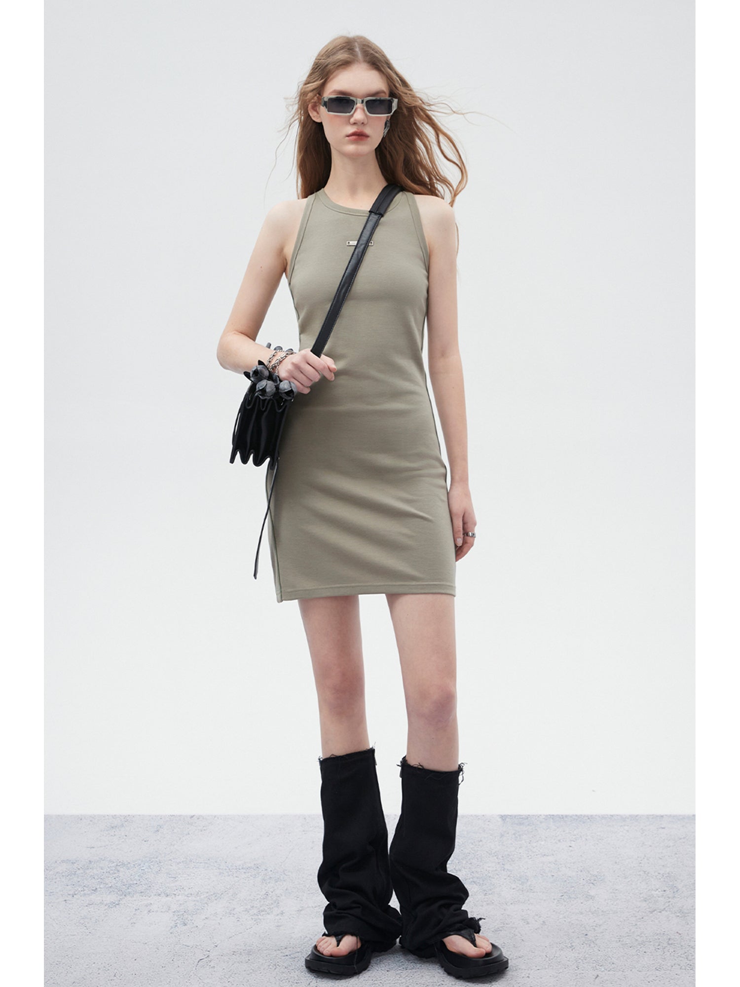 ELASTIC WAIST A-SHAPED KNITTED DRESS