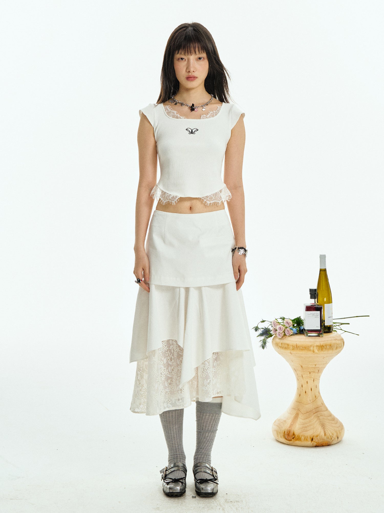 IRREGULAR LACE STITCHING SKIRT FOR WOMEN