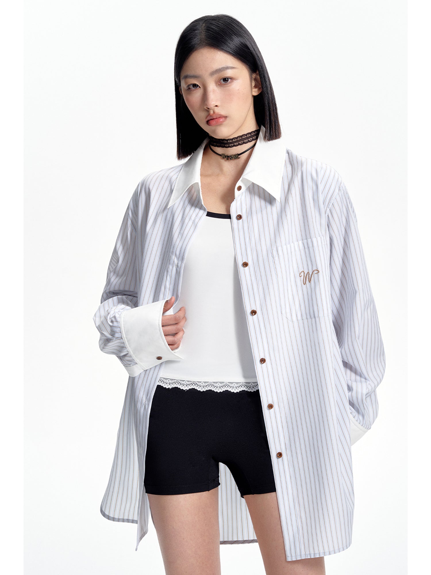 BLUE AND WHITE STRIPED BLOUSE SHIRT