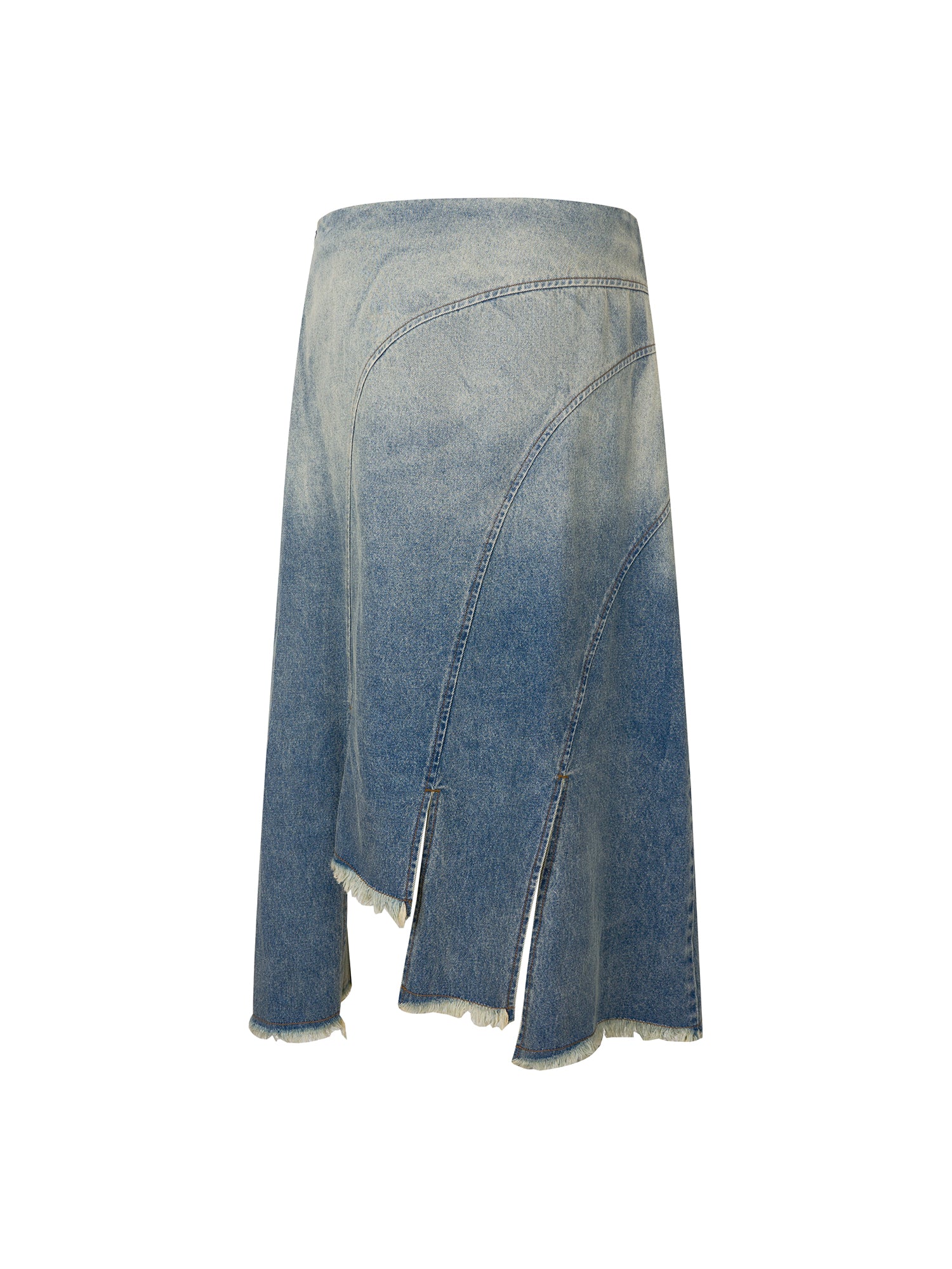 WASH JEANS FRINGED IRREGULAR SKIRT