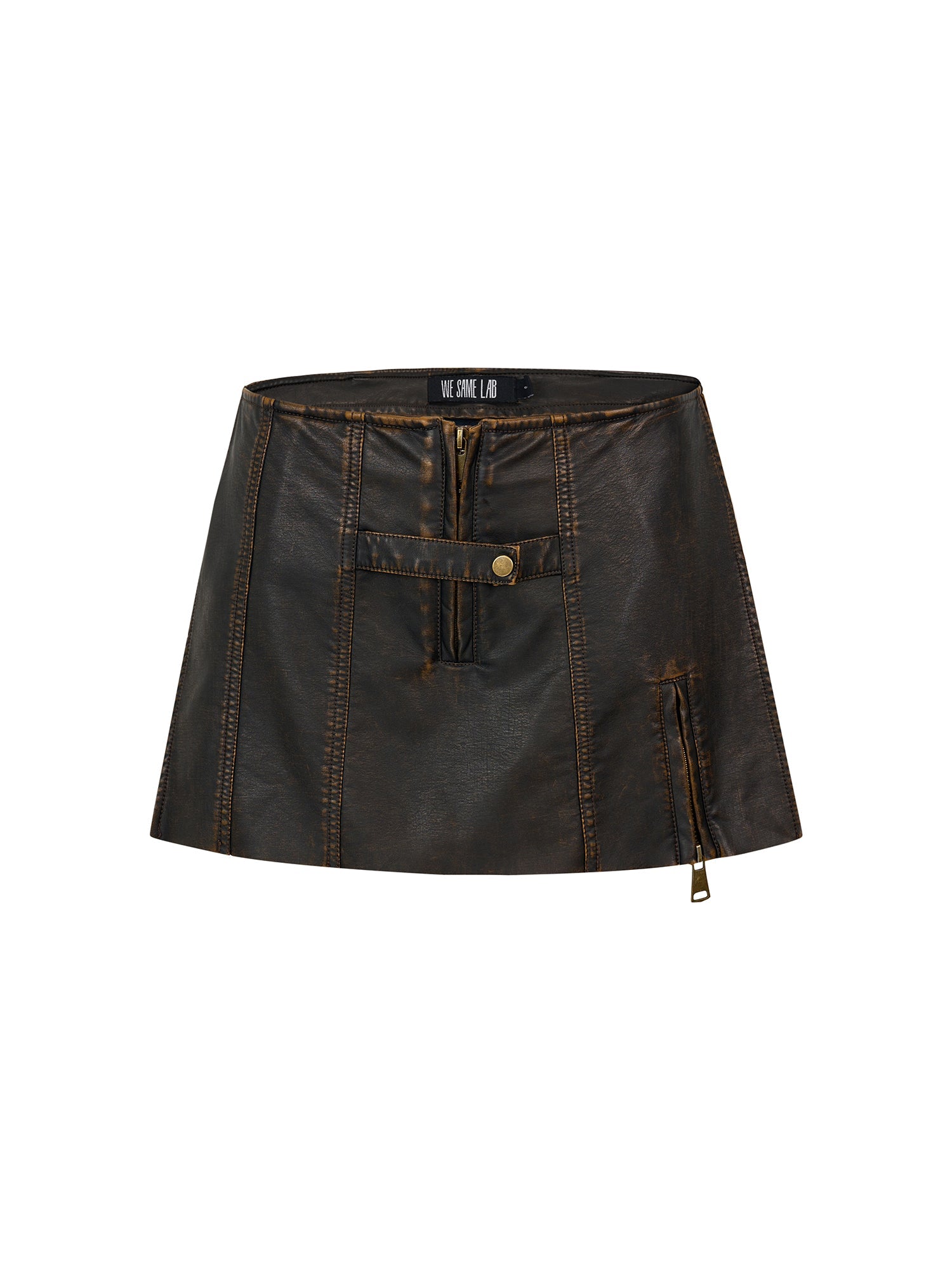 BROWN RETRO LEATHER MINISKIRT