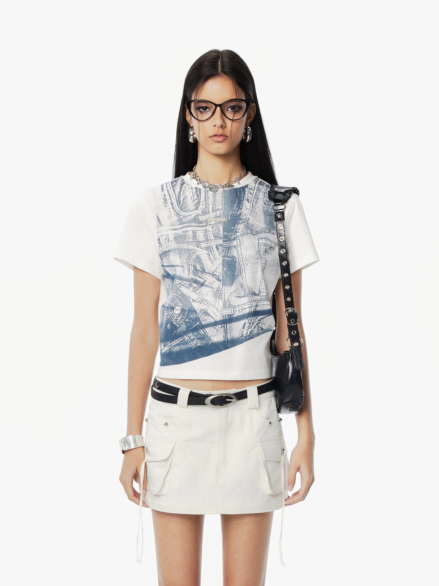 DENIM PRINT SHORT SLEEVE T-SHIRT